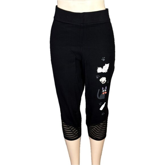Her Universe +5 Black High Waist Anime Kiki's Cat Jiji Graphic Sheer Mesh Pants - Picture 2 of 7
